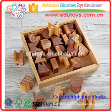 Blocs Alphabet Pinewood de haute qualité, blocs Alphabet en bois 26pcs avec bac